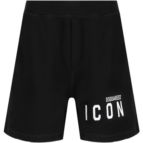 Casual Shorts, male, , Size: XL Monochrome Cotton Shorts with Elastic Waistband - Dsquared2 - Modalova