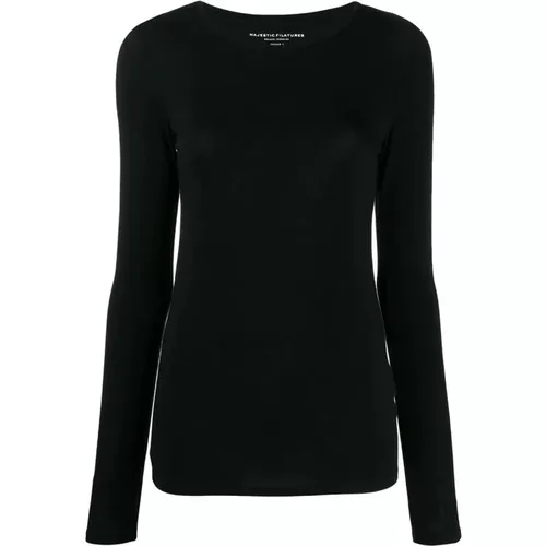 Noir Ally Long Sleeve T-Shirt , female, Sizes: L, M - majestic filatures - Modalova