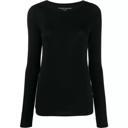 Noir Ally Long Sleeve T-Shirt , female, Sizes: S, M - majestic filatures - Modalova