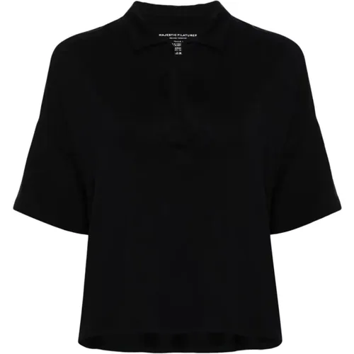 Marine Short Sleeve Polo Shirt,T-Shirts,Weißes Poloshirt mit kurzen Ärmeln - majestic filatures - Modalova
