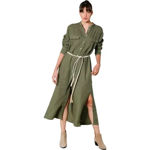Colette Kleid - Grünes Leinen mit Mandarin Kragen , Damen, Größe: S - Mason's - Modalova