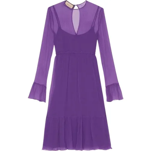 Silk chiffon midi dress , female, Sizes: XS, S - Gucci - Modalova