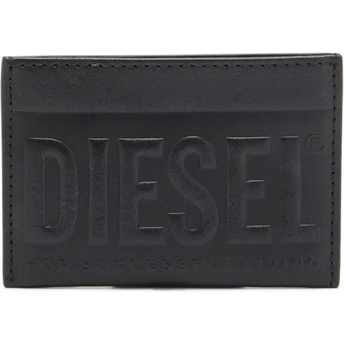 Wallets & Cardholders, male, , Size: ONE SIZE Leather card holder with embossed logo - Diesel - Modalova