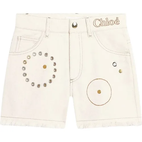 Cremefarbene Kinder-Denim-Shorts mit Nieten - Chloé - Modalova