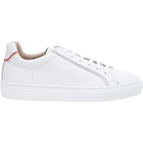 Weiße Ledersneaker mit Silber und Orangenem Rand , Damen, Größe: 41 EU - Parallele - Modalova
