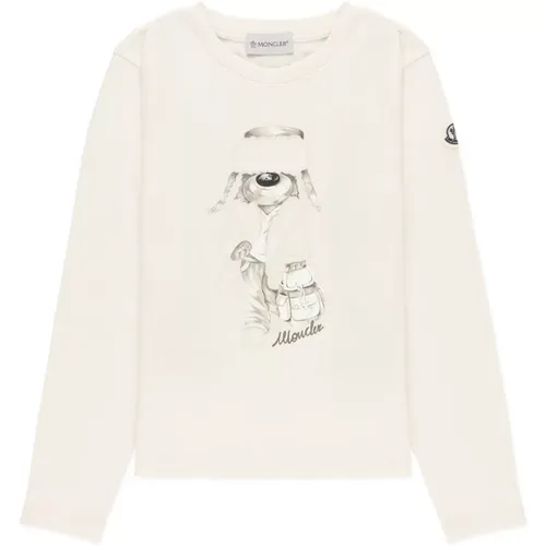 Kinder Elfenbeinfarbener Pullover mit Logo-Druck - Moncler - Modalova