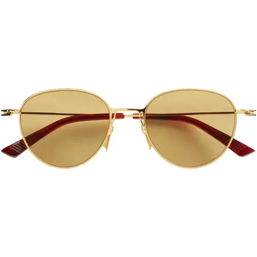 Gold Oval Metal Frame Unisex Sunglasses , unisex, Sizes: 51 MM - Bottega Veneta - Modalova