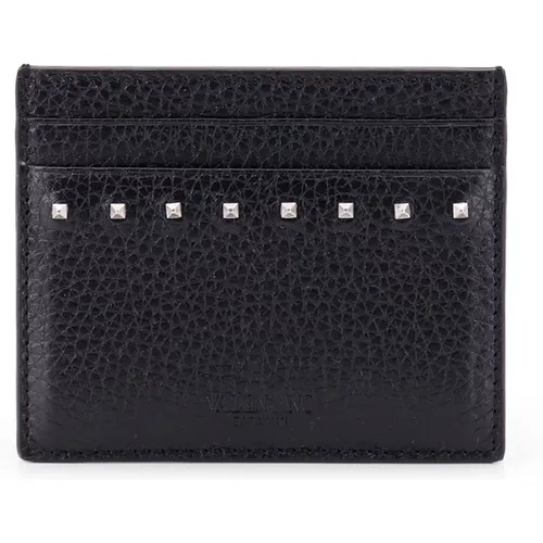 Wallets & Cardholders, male, , Size: ONE SIZE Stud Detail Leather Card Holder - Valentino Garavani - Modalova