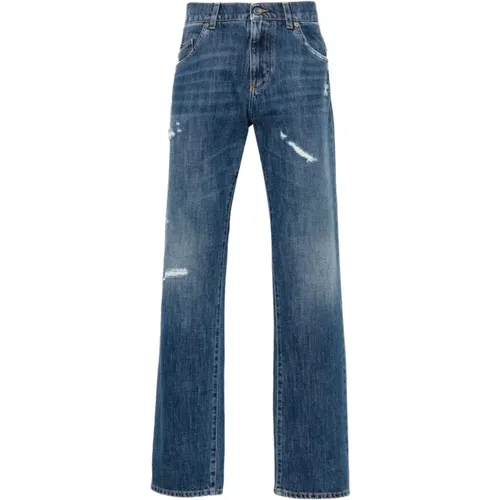 Blaue Ripped Straight Leg Jeans,Slim-Fit Jeans Upgrade Kollektion - Dolce & Gabbana - Modalova