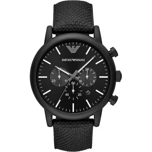 Watches, male, , Size: ONE SIZE Black Silicone and Steel Chronograph Watch - Emporio Armani - Modalova