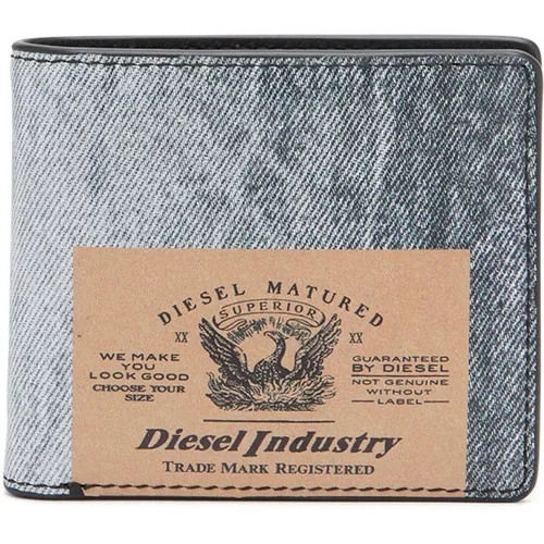 Bifold-Portemonnaie aus Leder mit Denim-Print , Herren, Größe: ONE Size - Diesel - Modalova