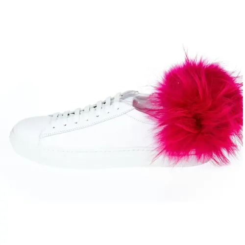 Pelz Pom Pom Sneakers - Kontrastferse , Damen, Größe: 38 EU - Mr&Mrs Italy - Modalova