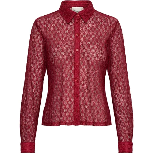 Shirts, female, , Size: L Lace Shirt Burgundy - My Essential Wardrobe - Modalova