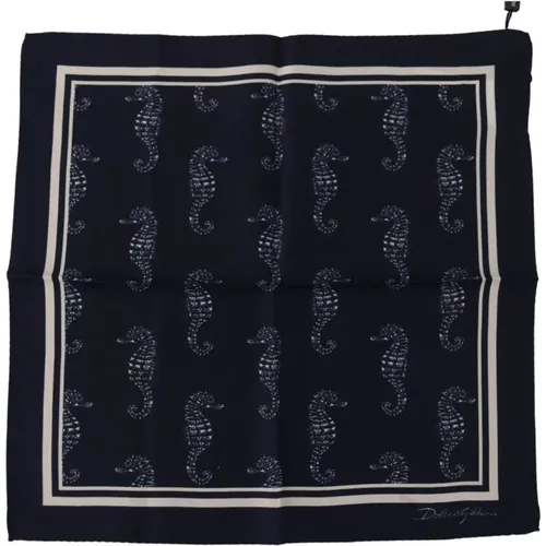 Pocket Scarves, male, , Size: ONE SIZE Blue Seahorse Print Silk Scarf - Dolce & Gabbana - Modalova