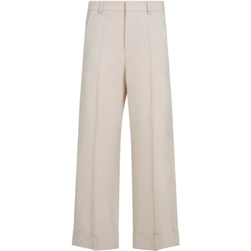 Wide Trousers, male, , Size: L Luxurious White Wool Silk Trousers - Valentino - Modalova