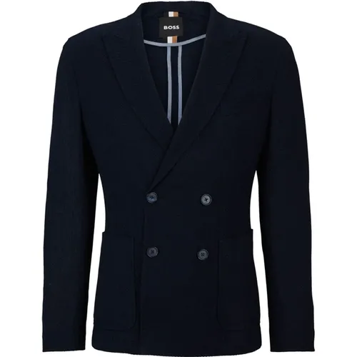 Blazers, male, , Size: M Double-Breasted Lightweight Textured Jacket - Hugo Boss - Modalova