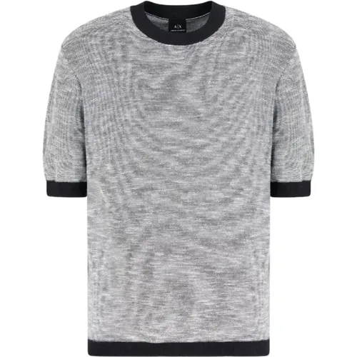 T-Shirts, male, , Size: M and white jacquard cotton t-shirt - Armani Exchange - Modalova