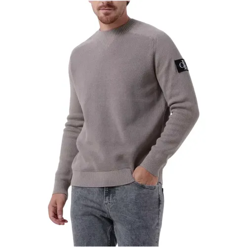 Monologo Badge Sweater Taupe , Herren, Größe: XS - Calvin Klein - Modalova