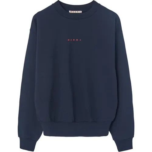 Sweatshirts, male, , Size: M Navy Logo Sweater - Marni - Modalova