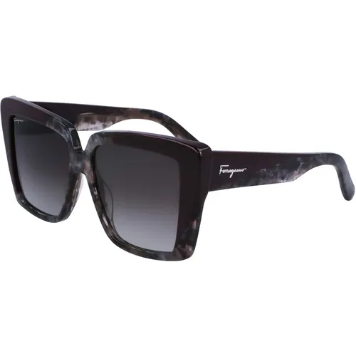 Graue Marmor Sonnenbrille mit Grauem Schatten , Damen, Größe: 55 MM - Salvatore Ferragamo - Modalova