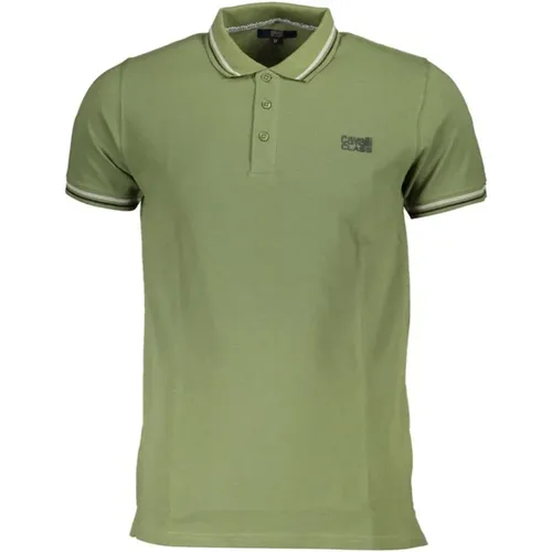 Grünes Baumwoll-Poloshirt mit Druck , Herren, Größe: M - Cavalli Class - Modalova