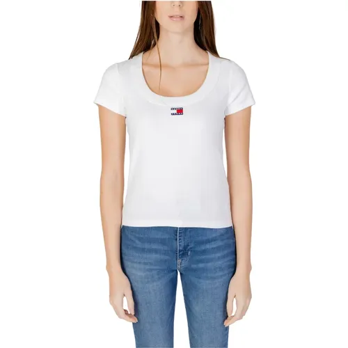 Casual Badge Ribbed T-shirt , Damen, Größe: M - Tommy Jeans - Modalova