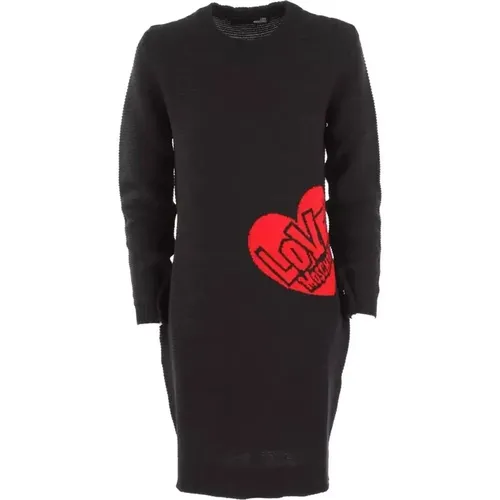 Schwarzes Wollkleid, Klassischer Stil , Damen, Größe: M - Love Moschino - Modalova