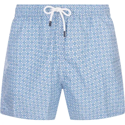 Blue Flower Swim Shorts , male, Sizes: M, XL, L, 2XL - Fedeli - Modalova