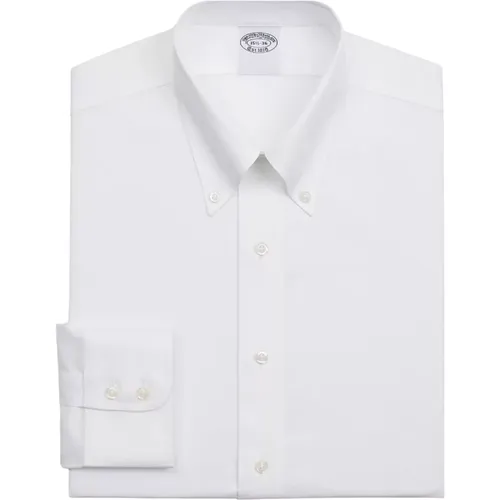 Weiße Slim Fit Non-Iron Stretch Supima Baumwoll Twill Hemd mit Button-Down-Kragen , Herren, Größe: M - Brooks Brothers - Modalova