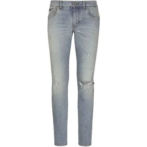 Klare Blaue Ripped Skinny Jeans , Herren, Größe: 2XL - Dolce & Gabbana - Modalova