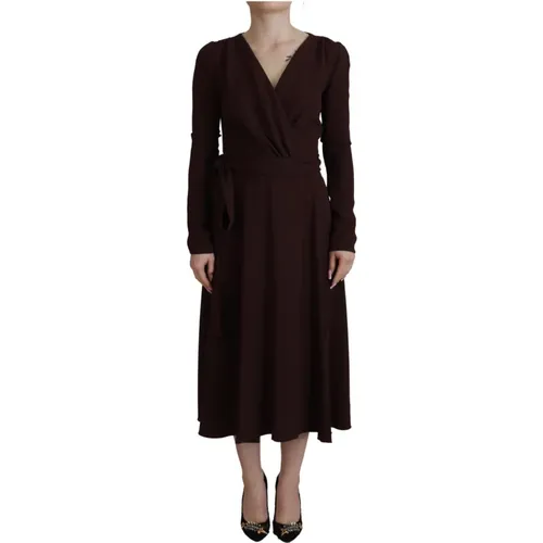 Braunes Wickelkleid mit langen Ärmeln und Stretch - Dolce & Gabbana - Modalova