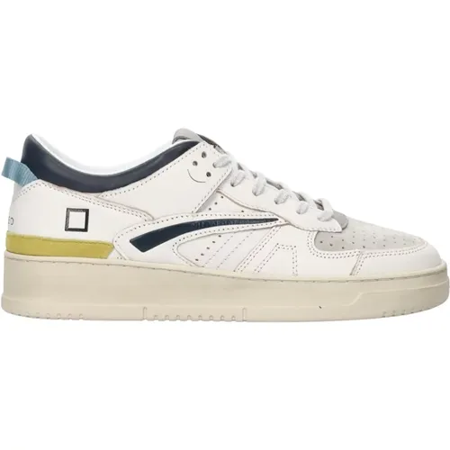 Leather White Blue Sneakers , male, Sizes: 8 UK, 9 UK - D.a.t.e. - Modalova