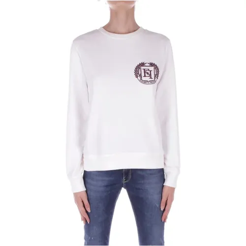 Ivory Pullover mit Frontlogo,Weißes Crewneck Sweatshirt Casual Herbst Winter - Elisabetta Franchi - Modalova