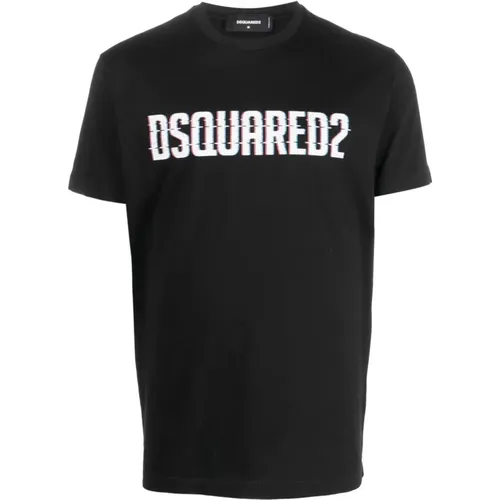 T-Shirts, male, , Size: 2XL Glitch Logo Tee Shirt - Dsquared2 - Modalova
