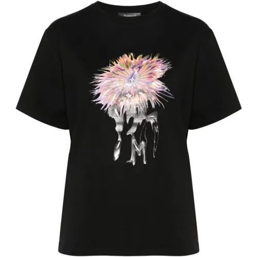 Schwarzes Baumwoll-Jersey-T-Shirt Rosa Anemone , Damen, Größe: XS - Mugler - Modalova