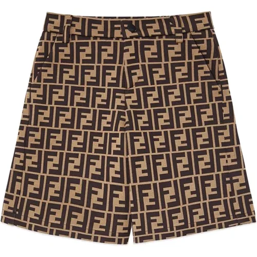 Braune Baumwoll-Bermuda-Shorts mit FF-Logo,Shorts - Fendi - Modalova