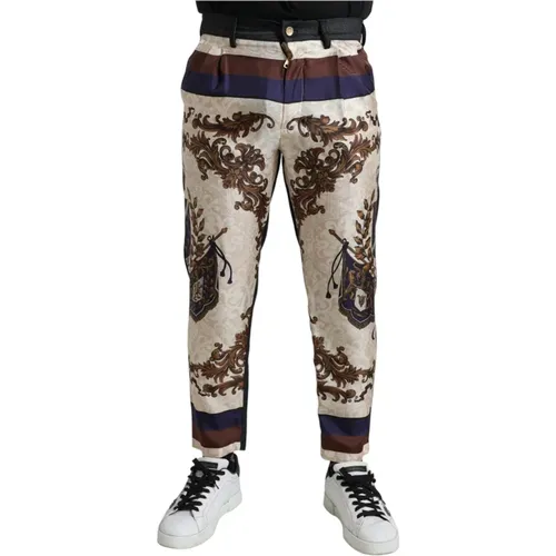 Slim-fit Trousers, male, , Size: M Heraldic Printed Skinny Pants - Dolce & Gabbana - Modalova