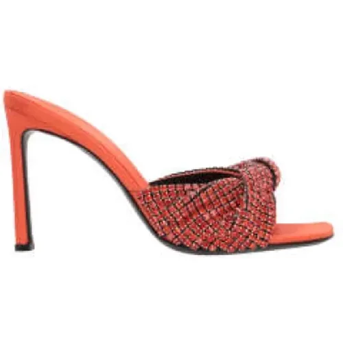 Orange Satin Crystal Sandals , female, Sizes: 3 UK - Sergio Rossi - Modalova