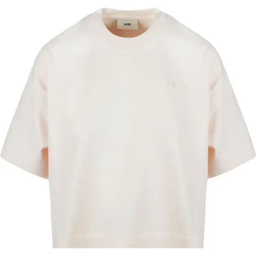 T-Shirts, female, , Size: XS Boxy Cotton T-shirt with Ribbed Collar - Autry - Modalova