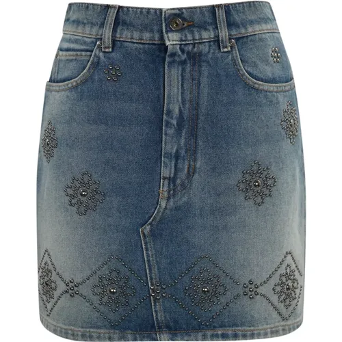 Denim Skirts, female, , Size: 2XS Denim skirt with studded design - Max Mara Weekend - Modalova