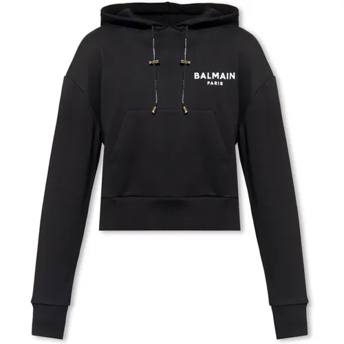 Hoodies, female, , Size: L Cropped hoodie with logo - Balmain - Modalova