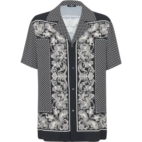 Black Colour-Block Paisley Print Shirt , male, Sizes: M, L, XL - Balmain - Modalova