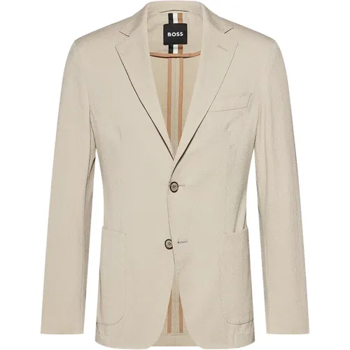 Blazers, male, , Size: M Slim Fit Seersucker Jacket - Hugo Boss - Modalova