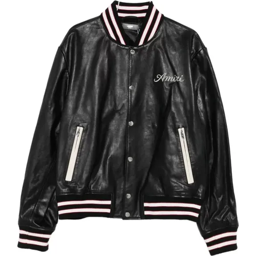 Bomber Jackets, male, , Size: L Leather Outerwear with Ribbed Trims - Amiri - Modalova