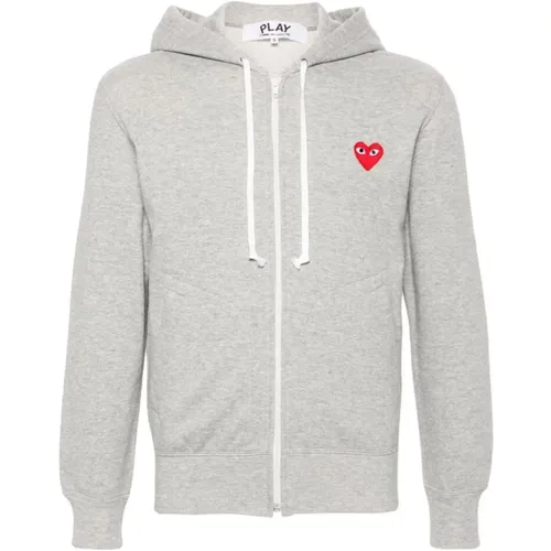 Grauer Strickhoodie mit Herz-Patch , Herren, Größe: 2XS - Comme des Garçons Play - Modalova