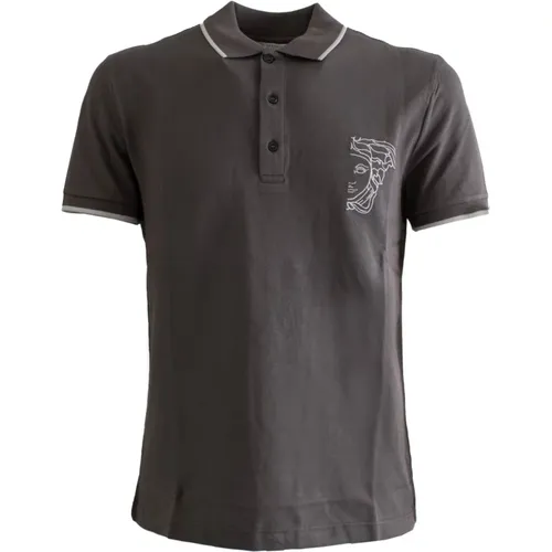 Polo Shirts, male, , Size: S Short Sleeve Cotton Grey Polo Shirt - Versace - Modalova