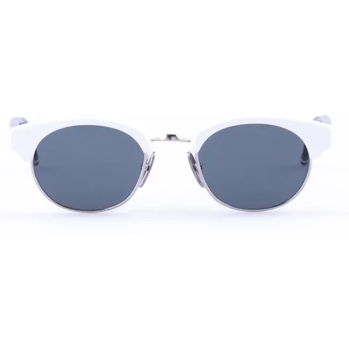 Sunglasses, male, , Size: ONE SIZE Oval Navy Red White Sunglasses - Thom Browne - Modalova