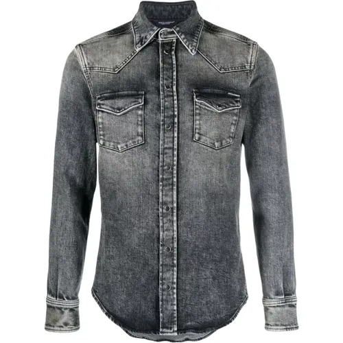 Denim Shirts, male, , Size: M Black Faded Denim Shirt - Air Component - Dolce & Gabbana - Modalova