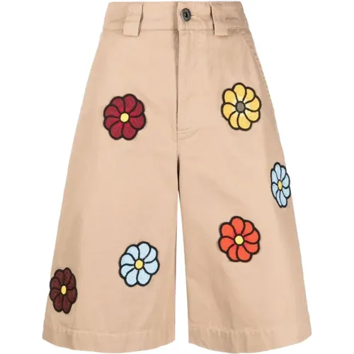 Beige Baumwoll-Patchwork-Shorts , Damen, Größe: XS - Moncler - Modalova