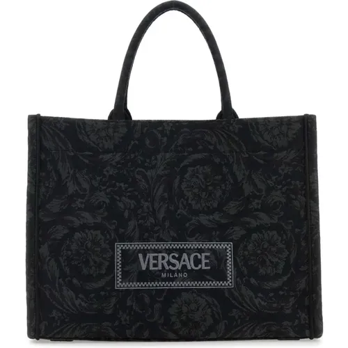 Tote Bags, female, , Size: ONE SIZE Athena Barocco Embroidered Canvas Bag - Versace - Modalova